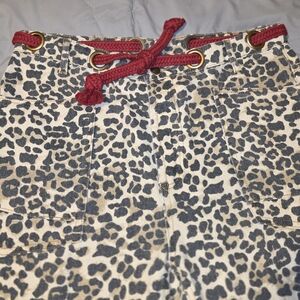 BiBi Leopard Print Barrel Pants with Red Rope Belt